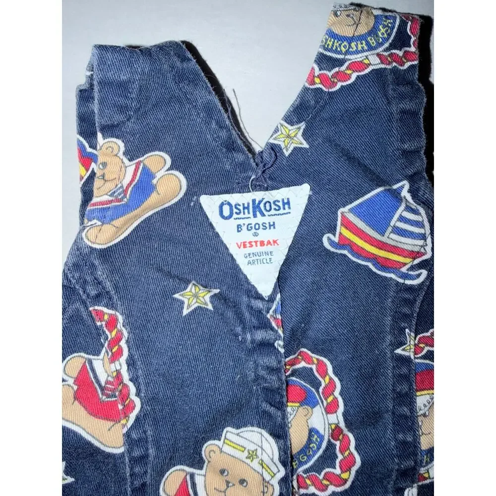 Vintage Oshkosh B’Gosh baby 6-9 months one piece overall USA nautical teddy bear